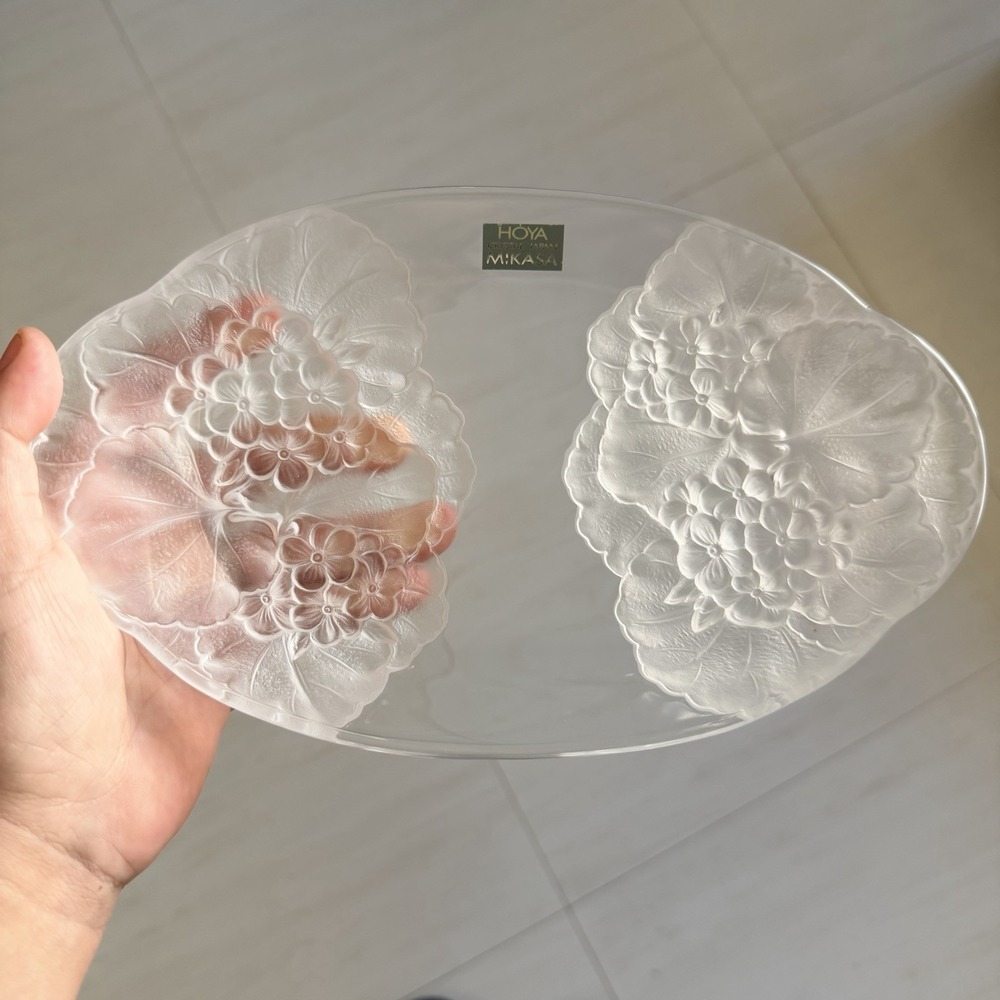 Vintage Mikasa Hoya Lead Crystal Floral Engraved‎ Glass Serving Tray